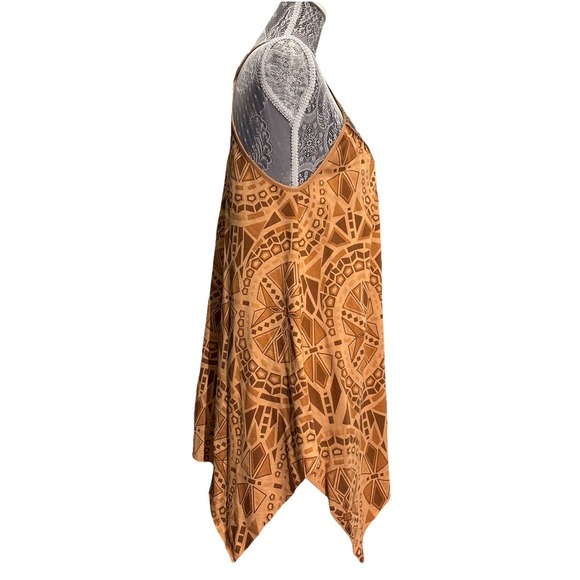 ANTHROPOLOGIE LANGUAGE LA Shades of BrownHankie Hem Gold Embroidered Top Large - Picture 6 of 6